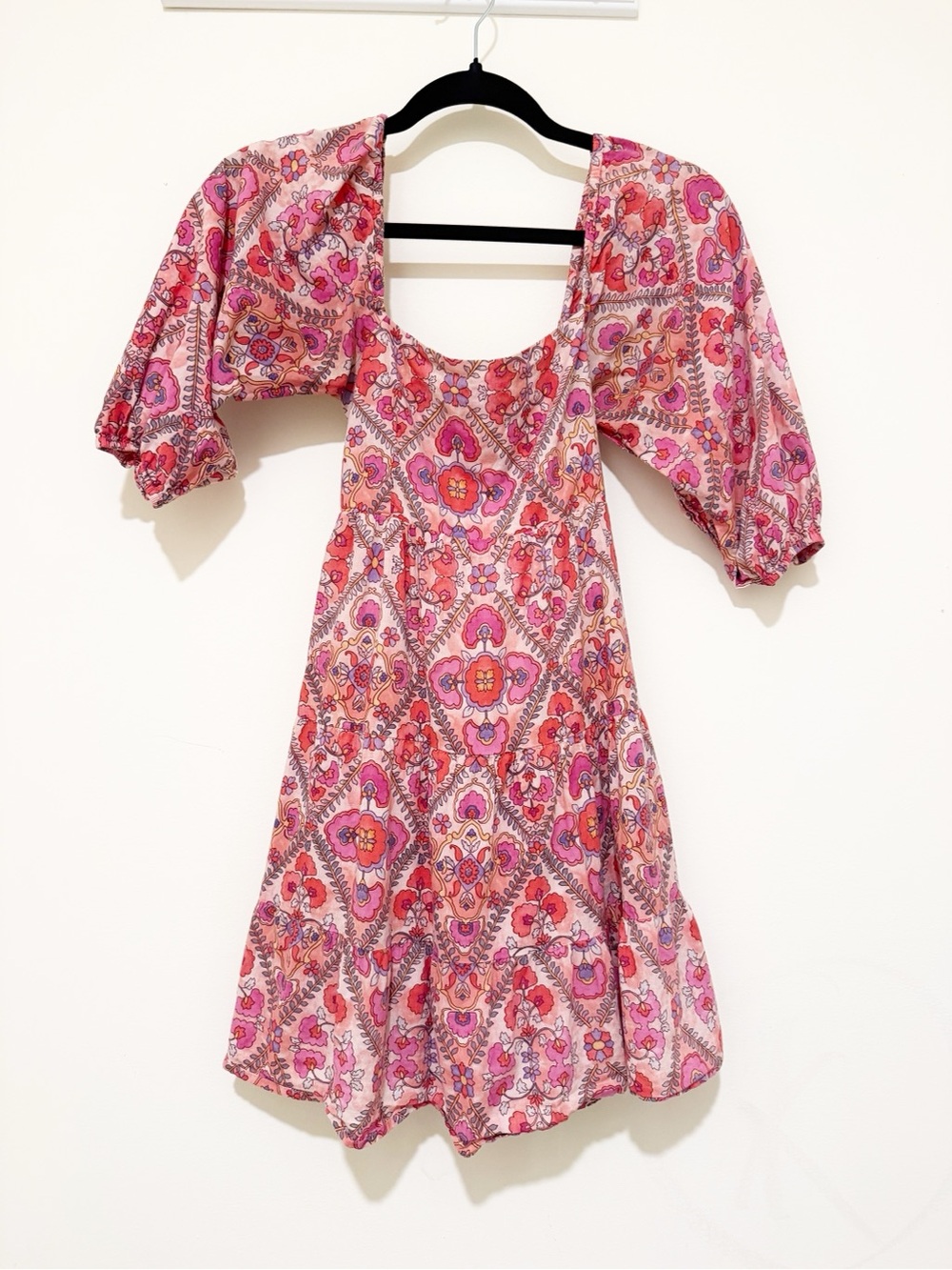 Karlie Pink Floral Puff-Sleeve Mini Dress
